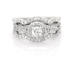 Previously Owned Round-Cut Diamond Halo Bridal Set 1 ct tw 14K White Gold Size 6.25