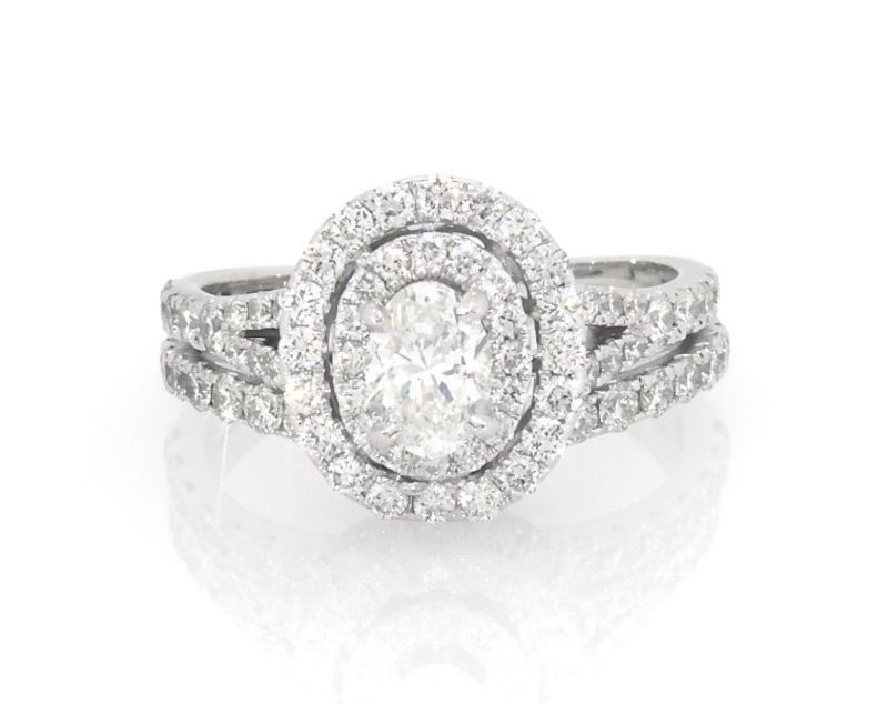 Main Image 1 of Previously Owned Neil Lane Oval-Cut Diamond Double Halo Bridal Set 1-1/2 ct tw 14K White Gold Size 6.5