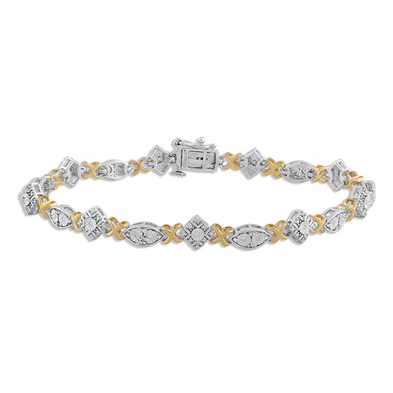 Previously Owned Diamond XO Bracelet 1/10 ct tw Round-cut Sterling Silver & 10K Yellow Gold
