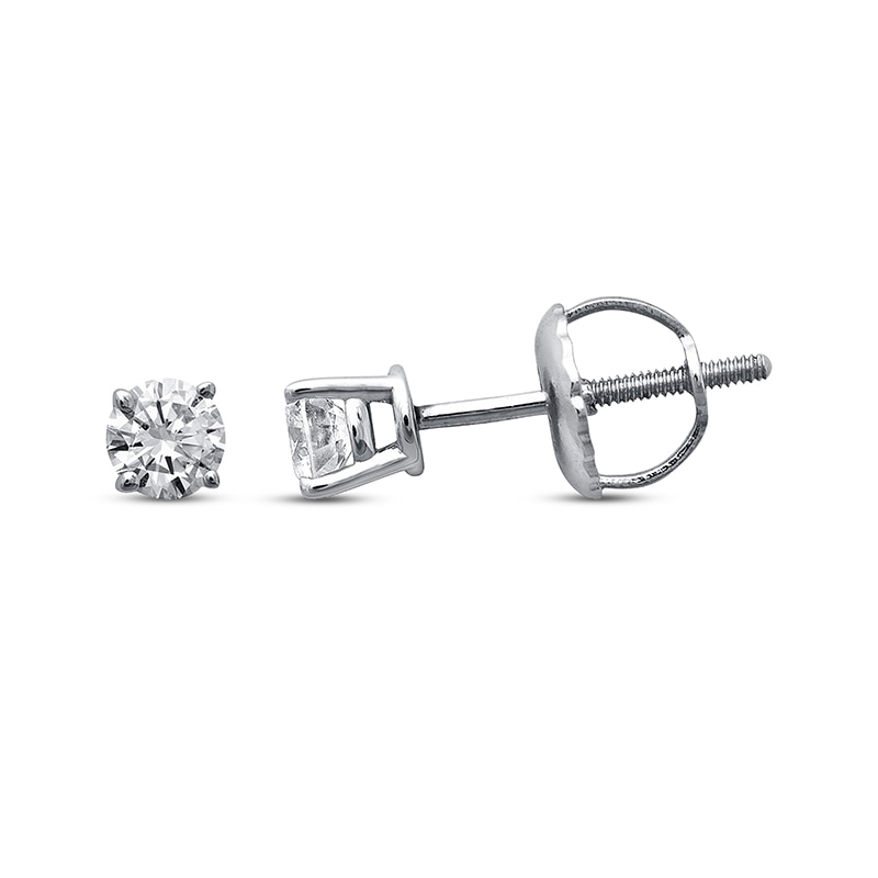 Main Image 1 of Previously Owned Certified Round-cut Diamond Solitaire Earrings 1/4 ct tw 14K White Gold