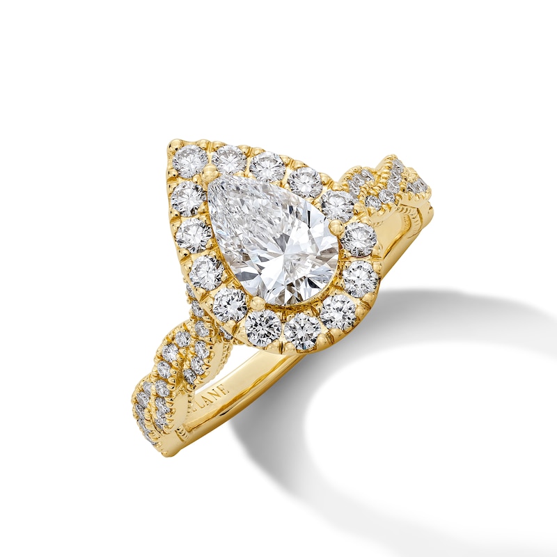 Main Image 1 of Previously Owned Neil Lane Artistry Pear-Shaped Lab-Grown Diamond Halo Engagement Ring 1-3/4 ct tw 14K Yellow Gold