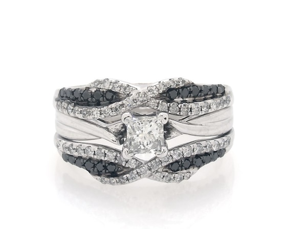 Previously Owned Princess-Cut White & Black Diamond Bridal Set 7/8 ct tw 14K White Gold Size 6.25