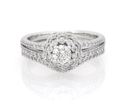 Previously Owned Adrianna Papell Round-Cut Diamond Double Halo Bridal Set 7/8 ct tw 14K White Gold Size 7