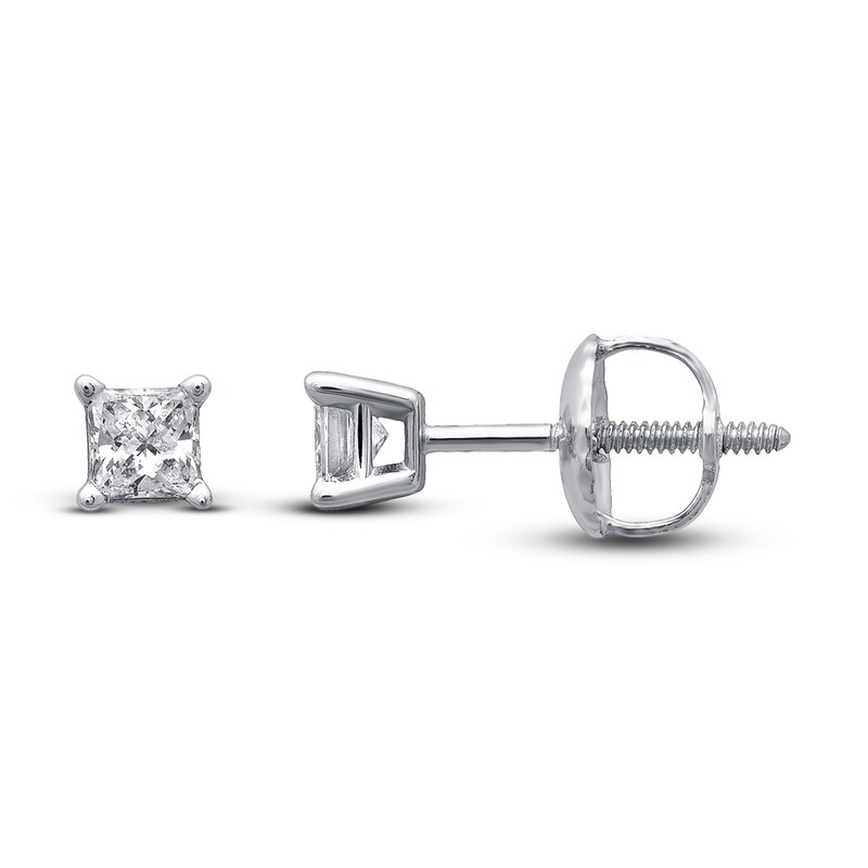 Main Image 1 of Previously Owned Certified Princess-cut Diamond Solitaire Earrings 1/4 ct tw 14K White Gold