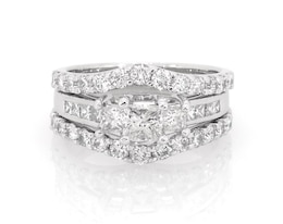 Previously Owned Princess-Cut Diamond Three-Stone Bridal Set 1-7/8 ct tw 14K White Gold Size 6