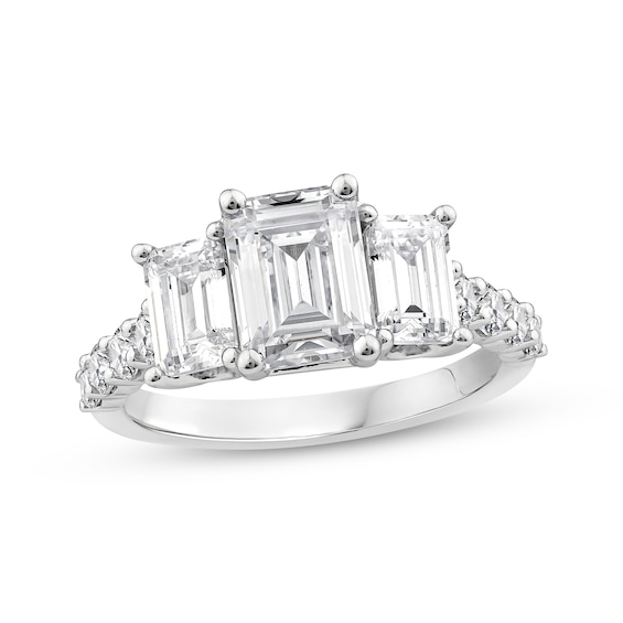 Previously Owned Memories Moments Magic Emerald-Cut Lab-Grown Diamond Three-Stone Engagement Ring 3-1/2 ct tw 14K White Gold