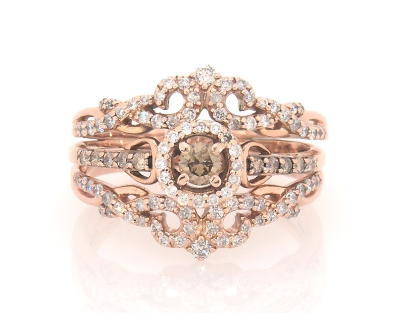 Main Image 1 of Previously Owned Round-Cut Brown Diamond Bridal Set 3/4 ct tw 14K Rose Gold Size 8.75