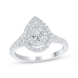 Previously Owned Lab-Grown Diamonds Pear-Shaped Double Halo Engagement Ring 1 ct tw 14K White Gold