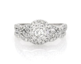 Previously Owned Round-Cut Diamond Halo Bridal Set 1-1/5 ct tw 14K White Gold Size 9.5