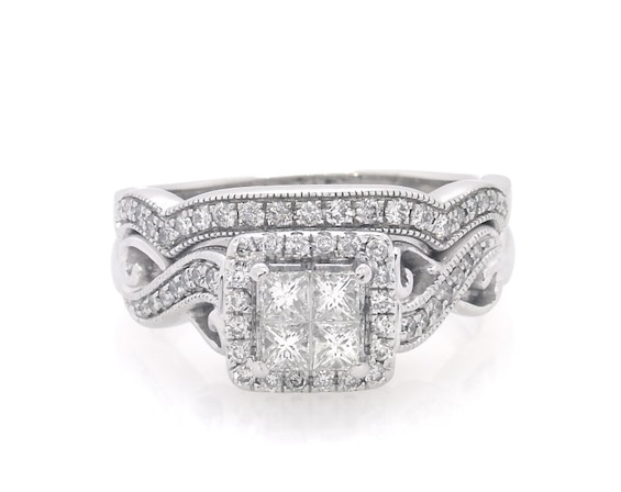 Previously Owned Princess-Cut Quad Diamond Bridal Set 3/4 ct tw 14K White Gold 7.5