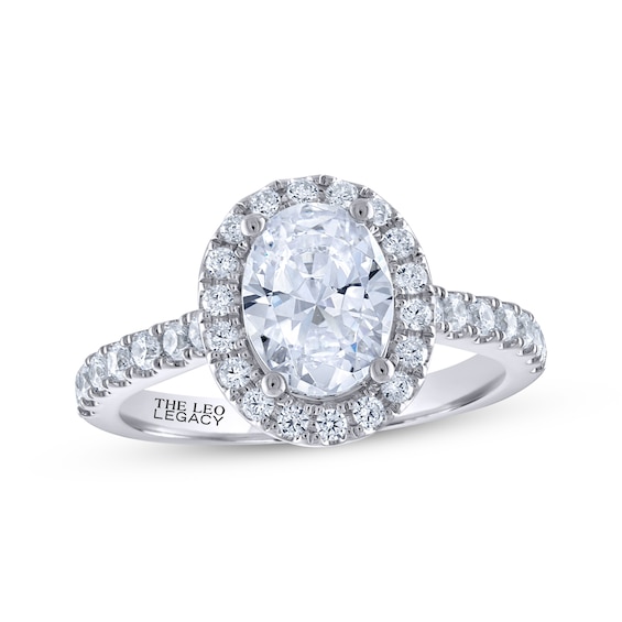 Previously Owned THE LEO Legacy Lab-Grown Diamond Oval-Cut Halo Engagement Ring 2 ct tw 14K White Gold