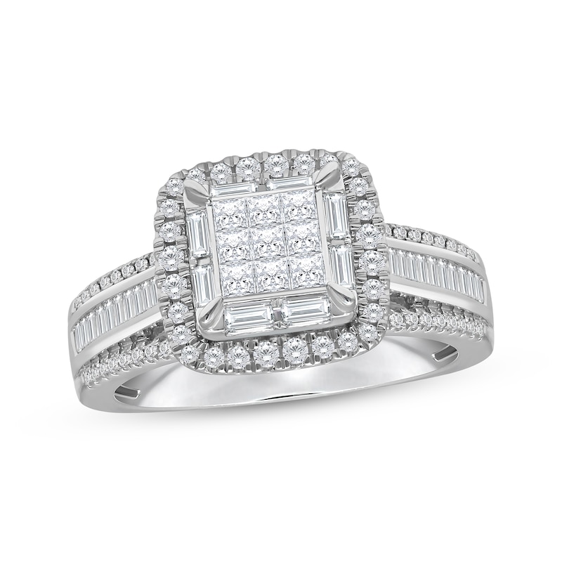 Main Image 1 of Previously Owned Princess-Cut Multi-Diamond Engagement Ring 1 ct tw 10K White Gold