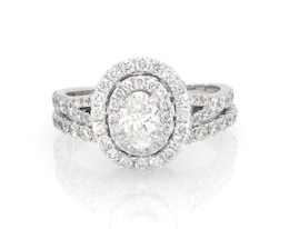 Previously Owned Neil Lane Oval-Cut Diamond Double Halo Bridal Set 1-1/2 ct tw 14K White Gold Size 5.75