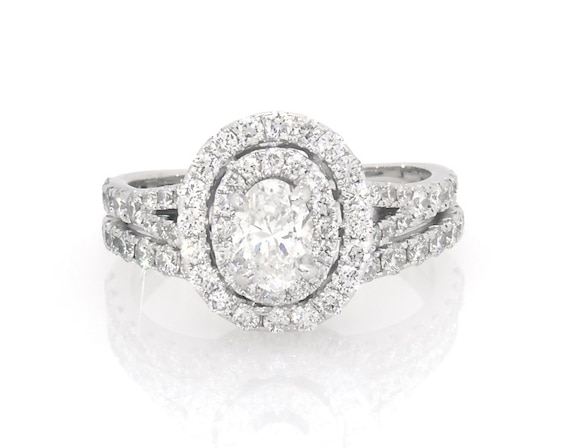 Previously Owned Neil Lane Oval-Cut Diamond Double Halo Bridal Set 1-1/2 ct tw 14K White Gold 5.75
