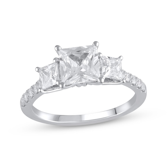 Previously Owned Memories Moments Magic Lab-Grown Diamonds Princess-Cut Three-Stone Engagement Ring 2-1/5 ct tw 14K White Gold