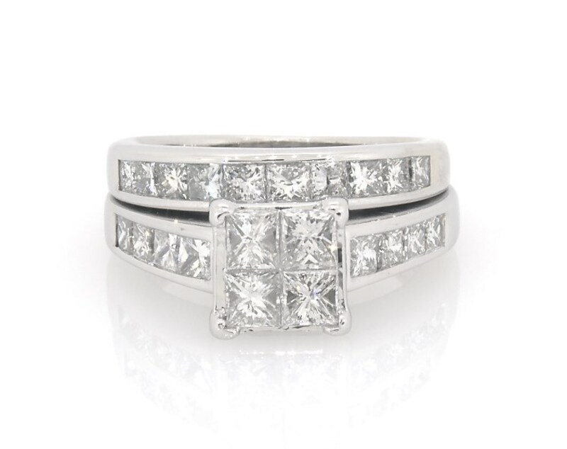 Main Image 1 of Previously Owned Princess-Cut Quad Diamond Bridal Set 2-3/8 ct tw 14K White Gold Size 7