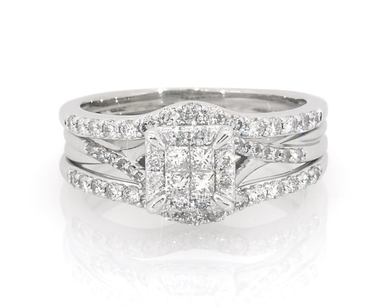 Previously Owned Princess-Cut Quad Diamond Bridal Set 3/4 ct tw 10K White Gold Size 8