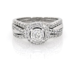 Previously Owned Round-Cut Diamond Halo Bridal Set 1 ct tw 14K White Gold Size 7.5