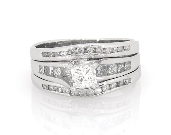 Previously Owned Princess-Cut Diamond Bridal Set 1-1/5 ct tw 14K White Gold Size 7.5