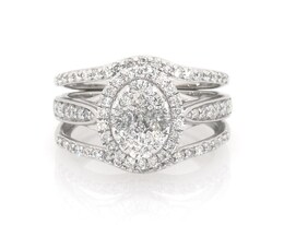 Previously Owned Multi-Diamond Halo Bridal Set 7/8 ct tw 14K White Gold Size 5