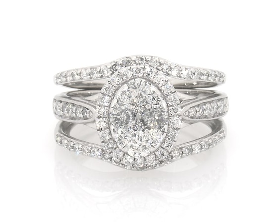 Previously Owned Multi-Diamond Halo Bridal Set 7/8 ct tw 14K White Gold 5