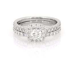 Previously Owned Round-Cut Diamond Cushion Halo Bridal Set 1 ct tw 14K White Gold Size 5.75