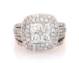 Previously Owned Multi-Diamond Double Halo Bridal Set 2 ct tw 10K Two-Tone Gold Size 7