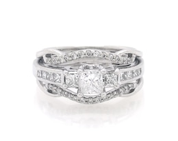 Previously Owned Princess-Cut Diamond Three-Stone Bridal Set 1 ct tw 14K White Gold Size 7.25
