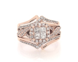 Previously Owned Princess-Cut Quad Diamond Halo Bridal Set 5/8 ct tw 10K & 14K Rose Gold Size 7