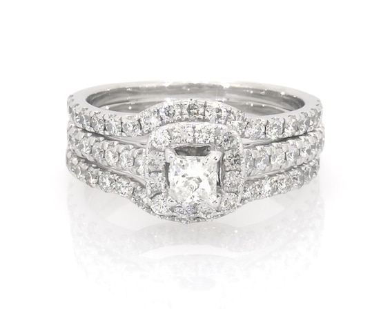 Previously Owned Neil Lane Princess-Cut Diamond Split Shank Bridal Set 1-3/4 ct tw 14K White Gold Size 7.75