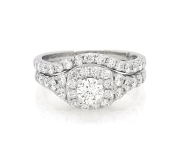 Previously Owned THE LEO Diamond Round-Cut Bridal Set 1-3/8 ct tw 14K White Gold Size 6.5
