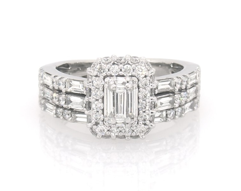 Main Image 1 of Previously Owned Baguette-Cut Diamond Bridal Set 1-1/2 ct tw 14K White Gold Size 6