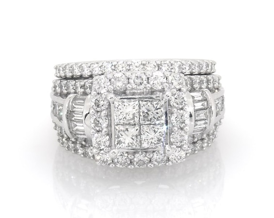 Previously Owned Diamond Bridal Set 3 ct tw Baguette & Round-cut 14K White Gold 6