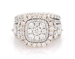 Previously Owned Round-Cut Diamond Double Halo Bridal Set 2-1/2 ct tw 14K Two-Tone Gold Size 5.5