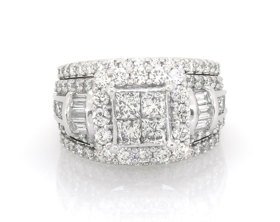 Previously Owned Diamond Bridal Set 3 ct tw Baguette & Round-cut 14K White Gold Size 6.5