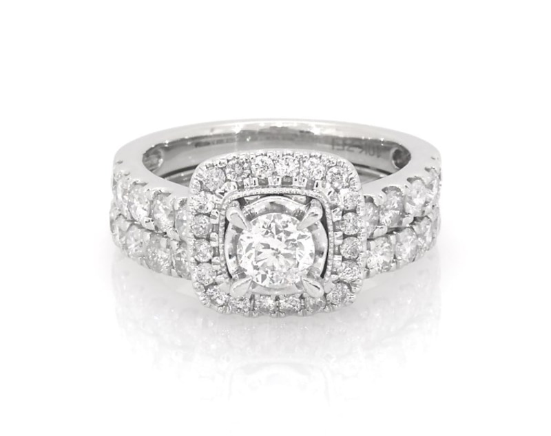 Main Image 1 of Previously Owned Round-Cut Diamond Halo Bridal Set 2 ct tw 10K White Gold Size 7
