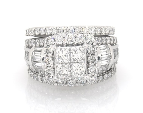 Previously Owned Diamond Bridal Set 3 ct tw Baguette & Round-cut 14K White Gold Size 6.5