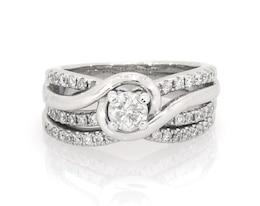 Previously Owned Round-Cut Diamond Wraparound Bridal Set 3/4 ct tw 14K White Gold Size 5
