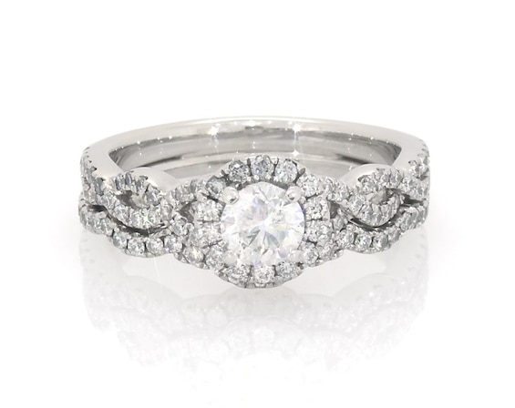 Previously Owned THE LEO First Light Diamond Round-Cut Bridal Set 1 ct tw 14K White Gold 7