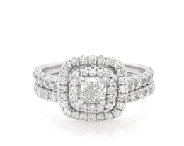 Previously Owned Neil Lane Cushion-Cut Diamond Double Halo Bridal Set 1-1/2 ct tw 14K White Gold Size 6.25