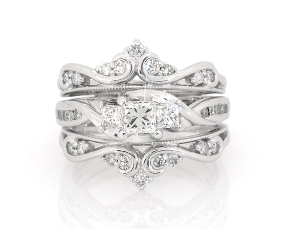 Previously Owned Princess-Cut Diamond Three-Stone Bridal Set 5/8 ct tw 10K White Gold Size 5