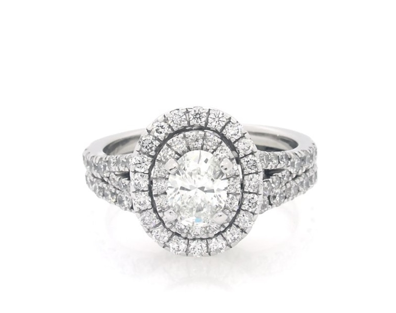 Main Image 1 of Previously Owned Neil Lane Oval-Cut Diamond Double Halo Bridal Set 1-1/2 ct tw 14K White Gold Size 5