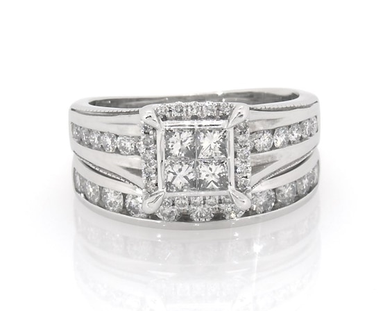 Previously Owned Princess-Cut Quad Diamond Bridal Set 1-1/6 ct tw 14K White Gold Size 6