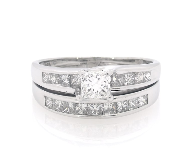 Main Image 1 of Previously Owned Princess-Cut Diamond Bridal Set 1-3/8 ct tw 14K White Gold Size 8
