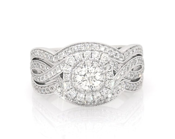 Previously Owned Neil Lane Round-Cut Diamond Halo Bridal Set 1 ct tw 14K White Gold Size 7.25