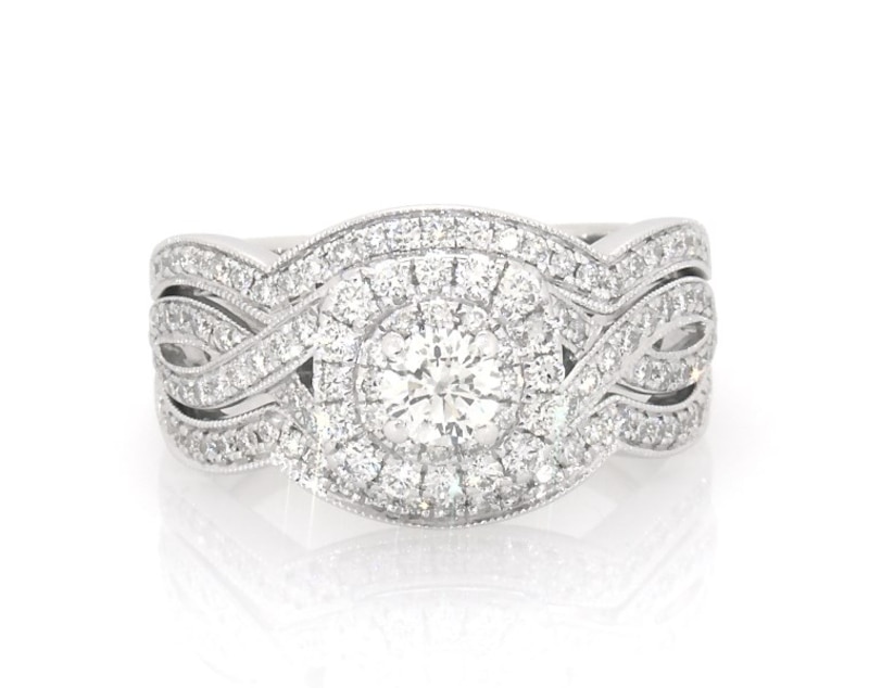 Main Image 1 of Previously Owned Neil Lane Round-Cut Diamond Halo Bridal Set 1 ct tw 14K White Gold Size 7.25