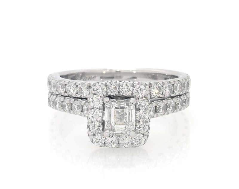 Main Image 1 of Previously Owned Neil Lane Emerald-Cut Diamond 1-7/8 ct tw Bridal Set 14K White Gold Size 5.75