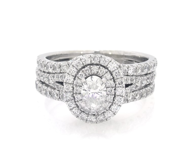 Main Image 1 of Previously Owned Neil Lane Oval-Cut Diamond Double Halo Bridal Set 1-7/8 ct tw 14K White Gold Size 8