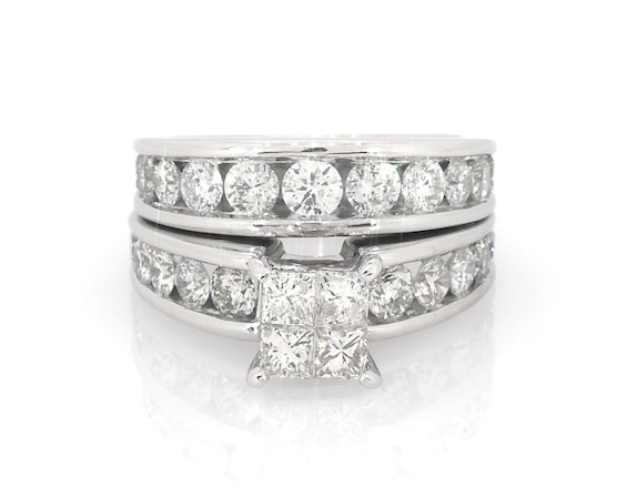 Previously Owned Princess-Cut Quad Diamond Bridal Set 3 ct tw 14K White Gold Size 6.75