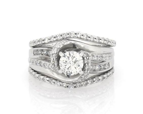 Previously Owned Round-Cut Diamond Bypass Bridal Set 7/8 ct tw 14K White Gold Size 4.5